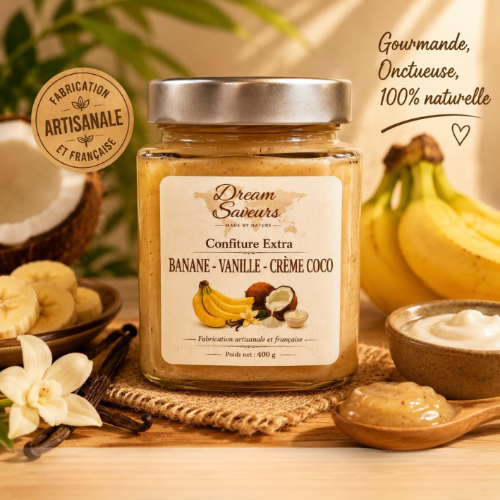 Confiture extra banane-vanille-crème coco