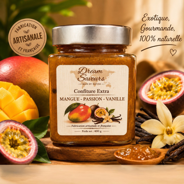Confiture extra Mangue-passion-vanille