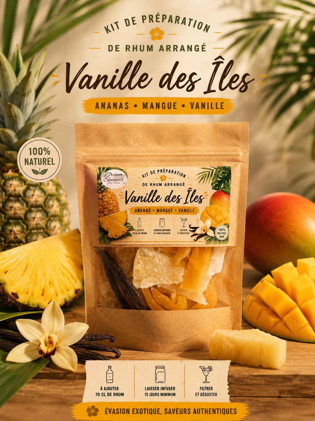 Kit de Préparation Rhum Arrangé "Vanille des Îles" – Mangue, Ananas & Vanille