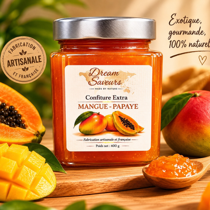 Confiture extra artisanale Mangue-Papaye