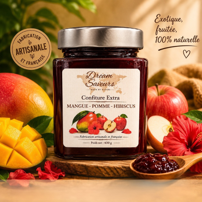 Confiture extra Mangue-pomme-hibiscus